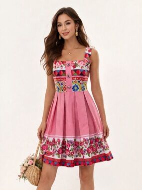 NWOT Pink Floral Summer Dress – Limited Edition by Ukrainian Designer – Size 8
